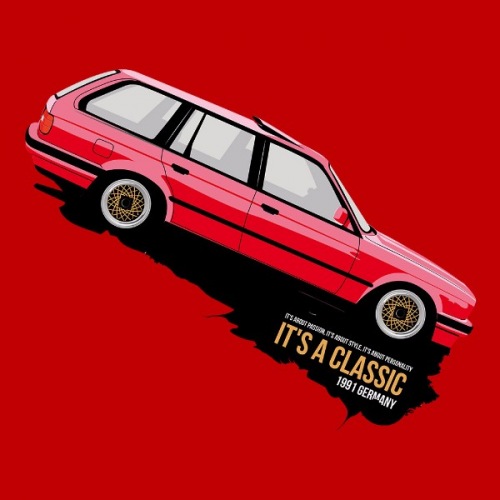 Pánské tričko s potiskem BMW e30 Touring červený