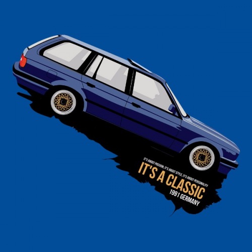 Dámské tričko s potiskem BMW e30 Touring modrý