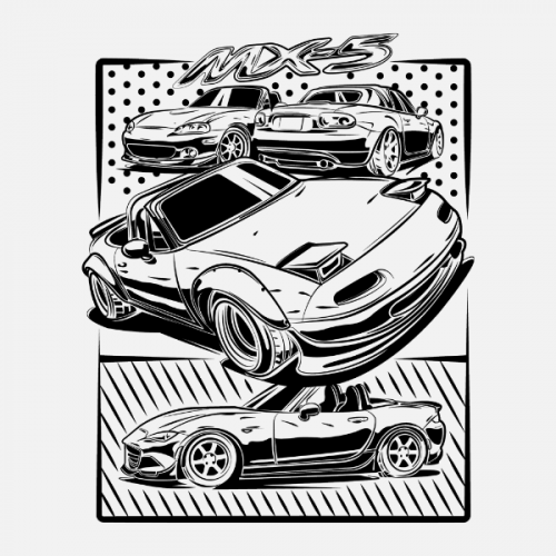 Pánské tričko s potiskem Mazda MX5 Mia.Comics by Looki black